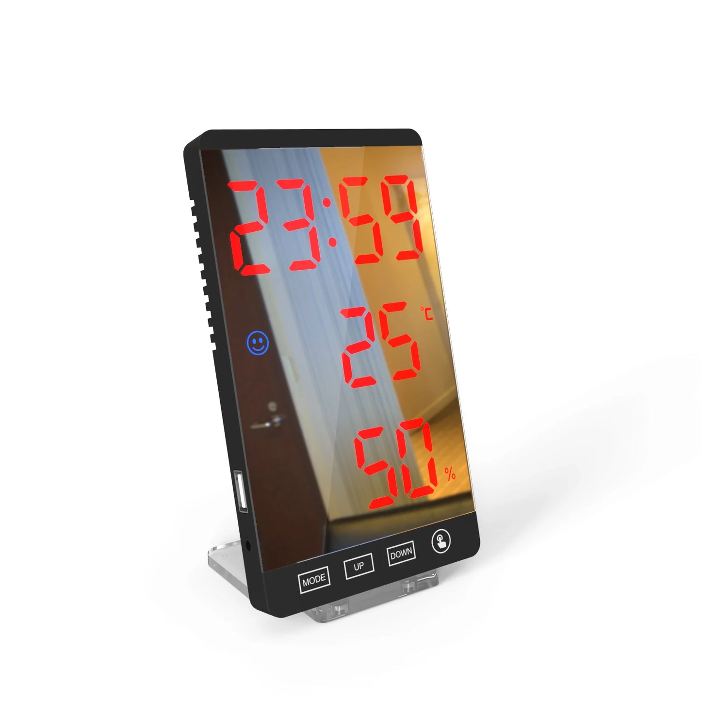 LED Screen Digital USB Wake Up FM Radio Time Projector Table Clock with Temperature Humidity Date Week Display Clock Home Decor