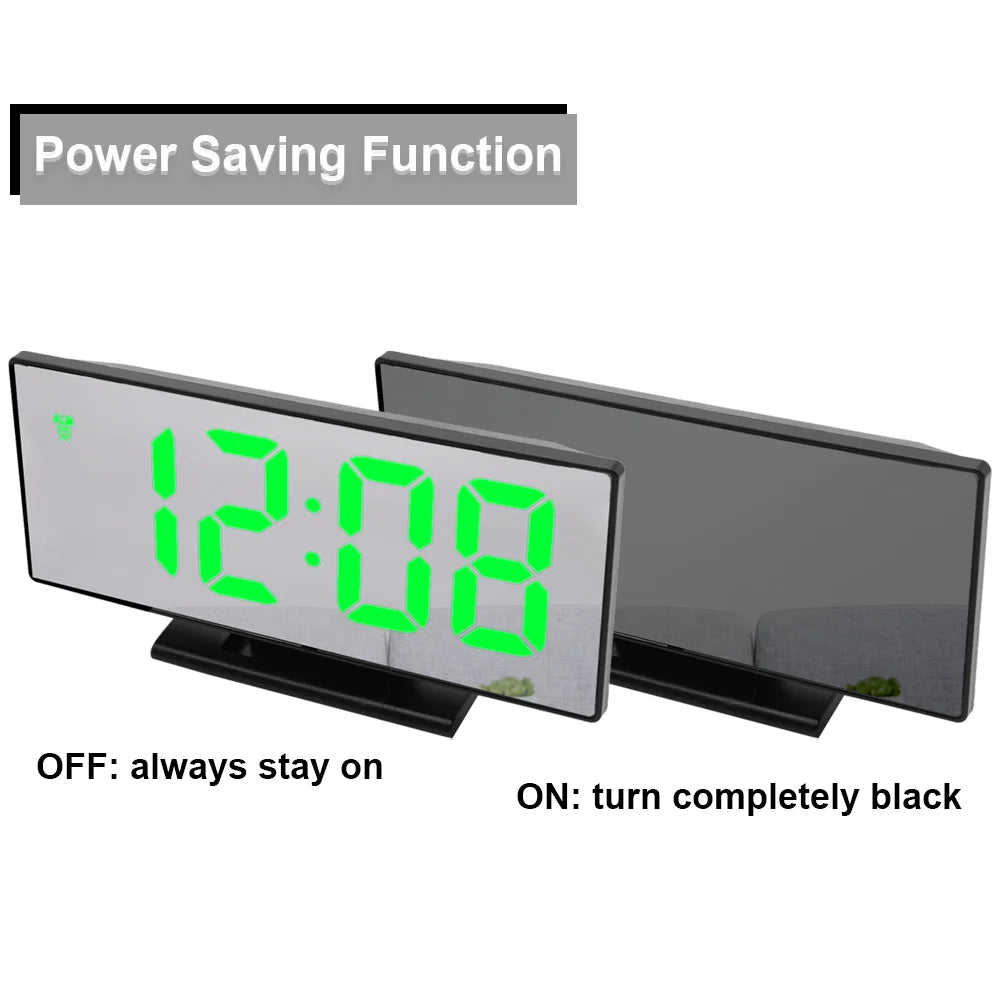 Digital Alarm Clock LED Mirror Electronic Alarm Clocks Large LCD Display Digital Table Clock with Calendar Temperature