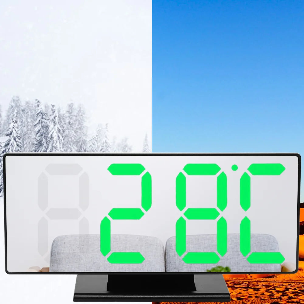 Digital Alarm Clock LED Mirror Electronic Alarm Clocks Large LCD Display Digital Table Clock with Calendar Temperature