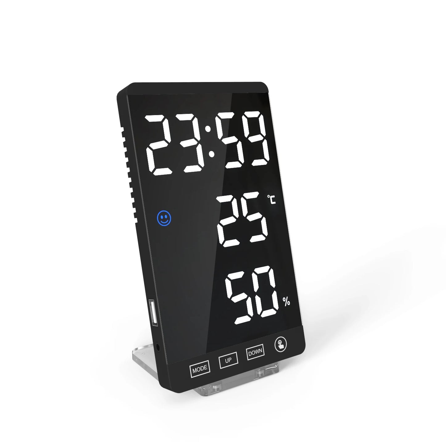 LED Screen Digital USB Wake Up FM Radio Time Projector Table Clock with Temperature Humidity Date Week Display Clock Home Decor