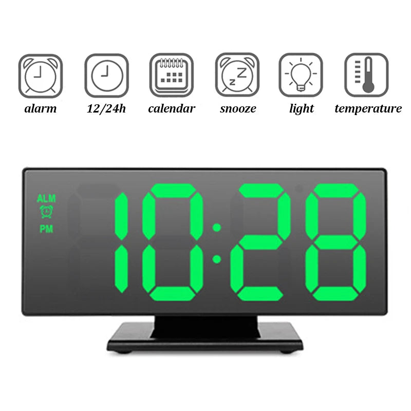 Digital Alarm Clock LED Mirror Electronic Alarm Clocks Large LCD Display Digital Table Clock with Calendar Temperature
