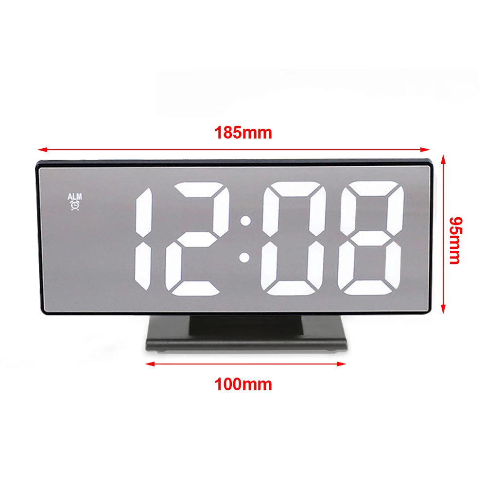 Digital Alarm Clock LED Mirror Electronic Alarm Clocks Large LCD Display Digital Table Clock with Calendar Temperature