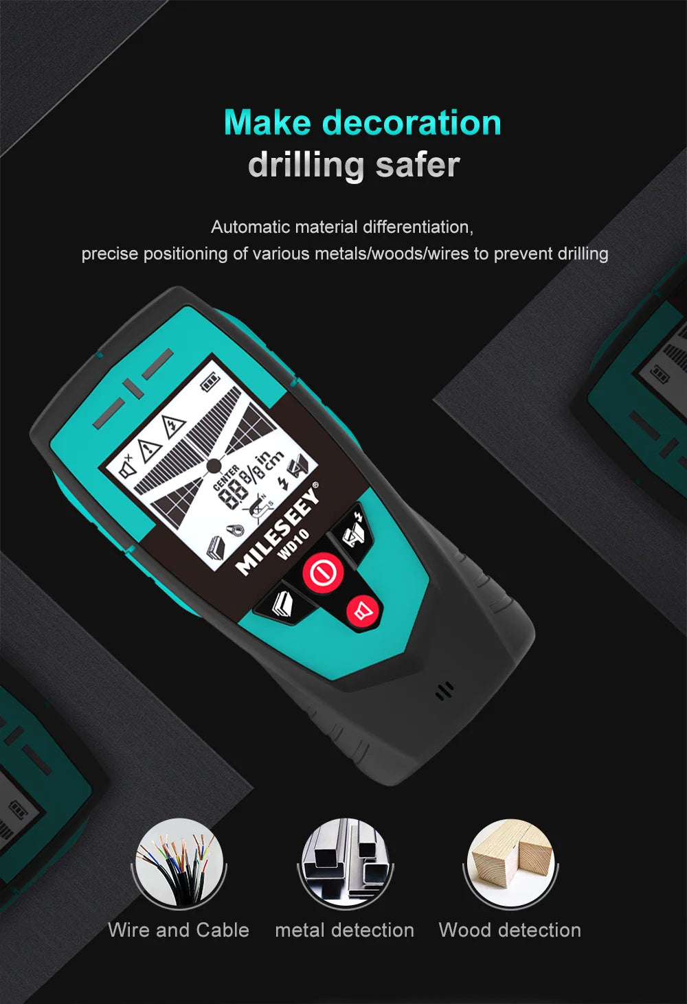 Digital Wall Metal Scanner Handheld Multifunction Professional Wall Detector Metal Wire Cable PVC Water Pipe Finder Scanner