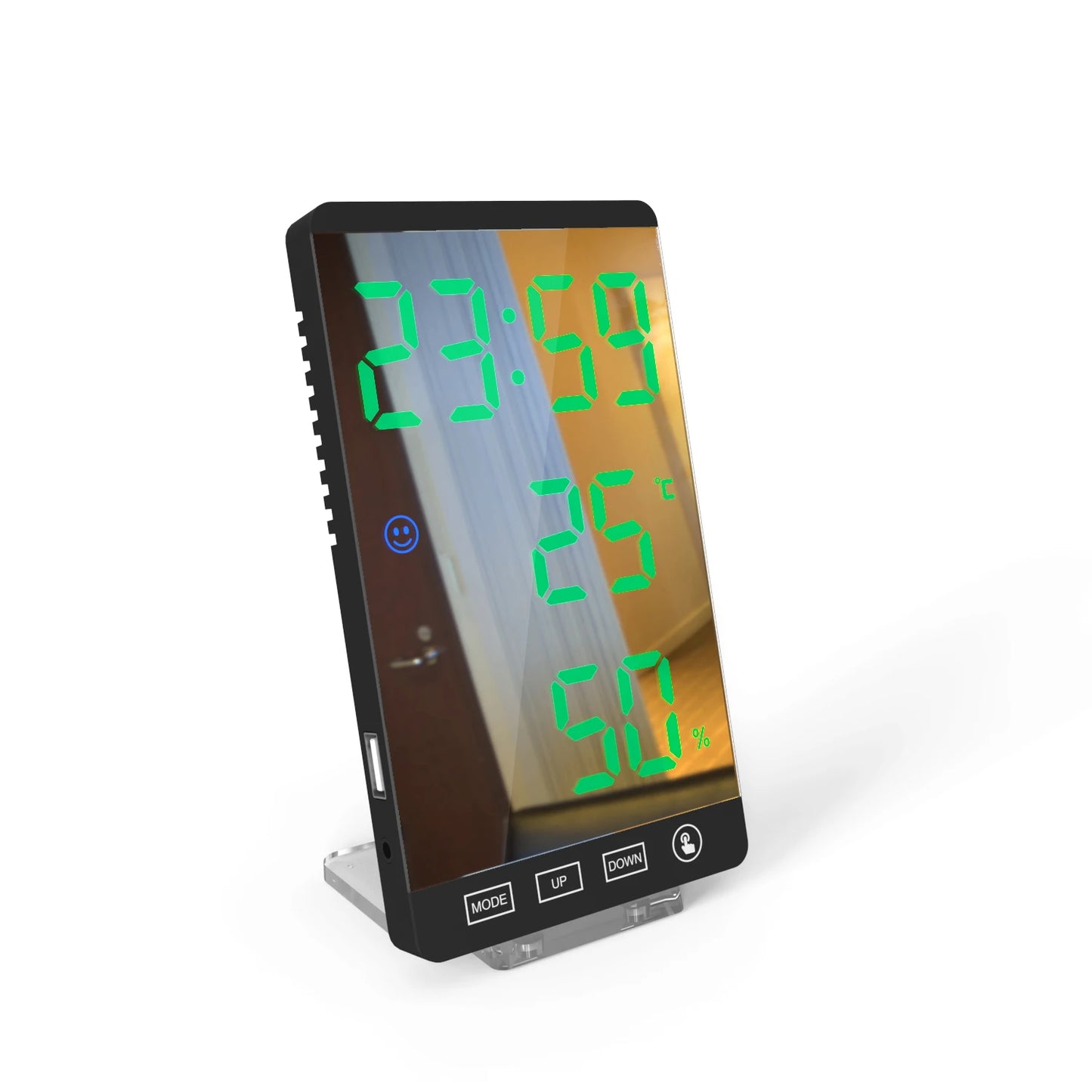 LED Screen Digital USB Wake Up FM Radio Time Projector Table Clock with Temperature Humidity Date Week Display Clock Home Decor