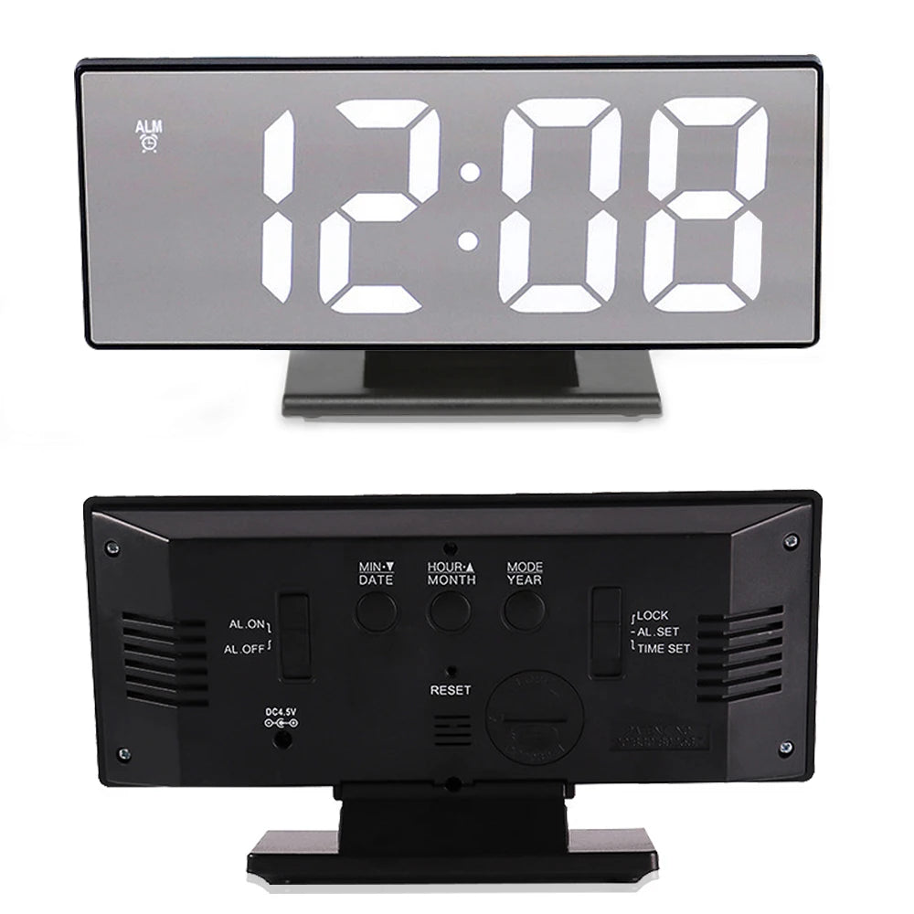 Digital Alarm Clock LED Mirror Electronic Alarm Clocks Large LCD Display Digital Table Clock with Calendar Temperature