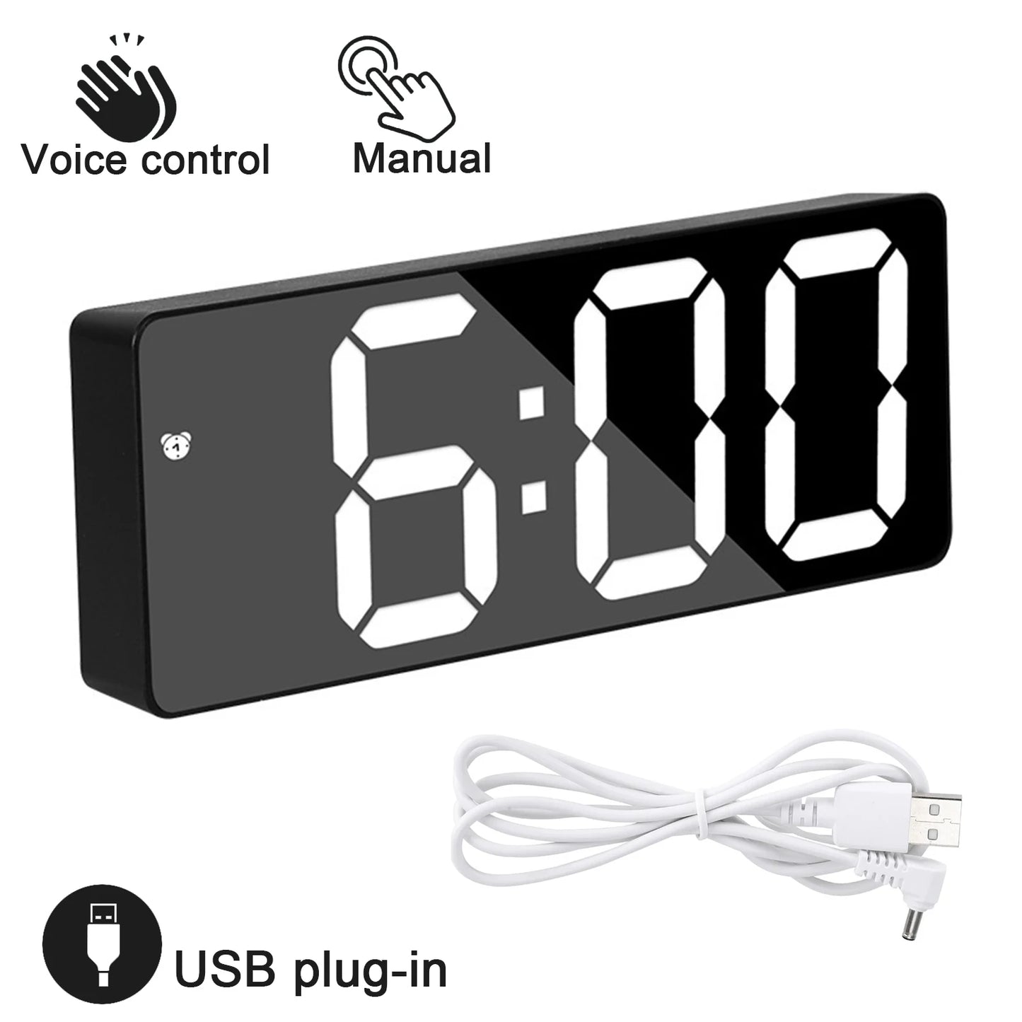 LED Screen Digital USB Wake Up FM Radio Time Projector Table Clock with Temperature Humidity Date Week Display Clock Home Decor