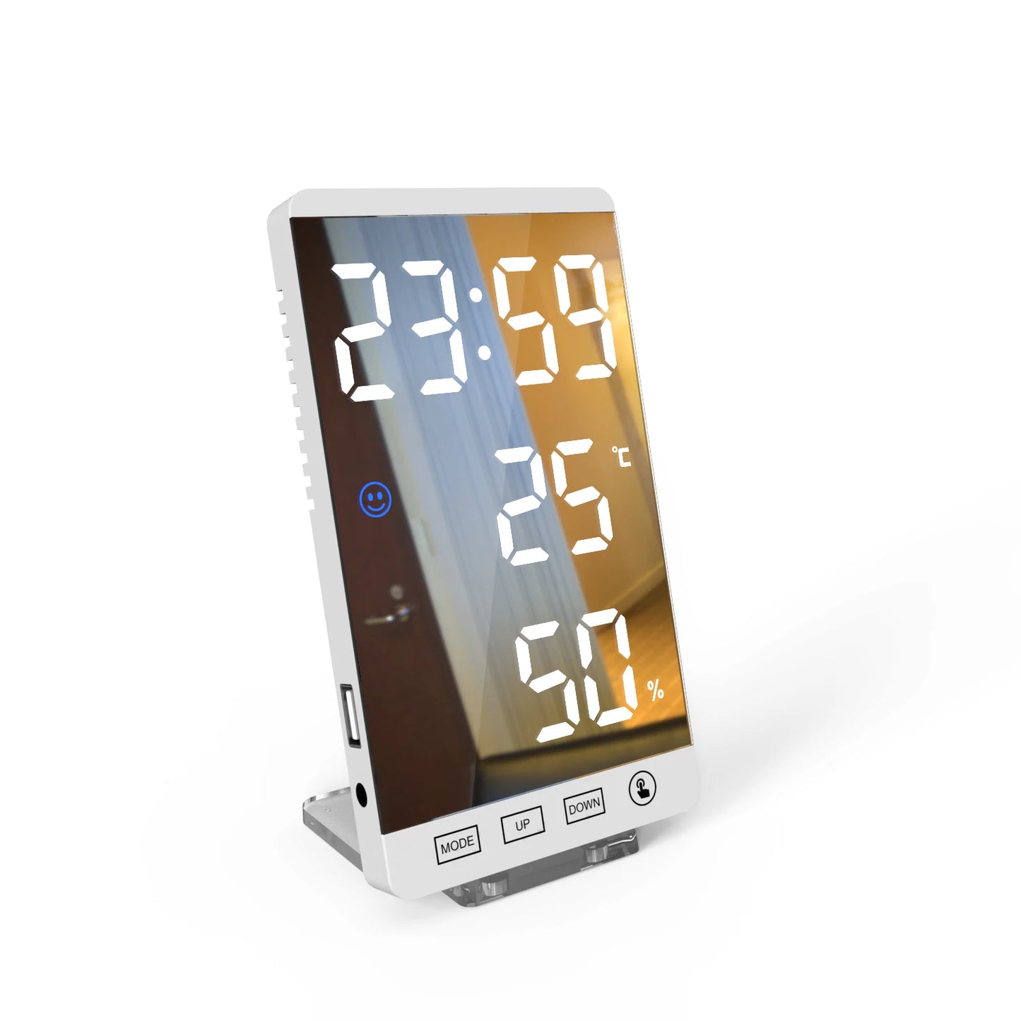 LED Screen Digital USB Wake Up FM Radio Time Projector Table Clock with Temperature Humidity Date Week Display Clock Home Decor