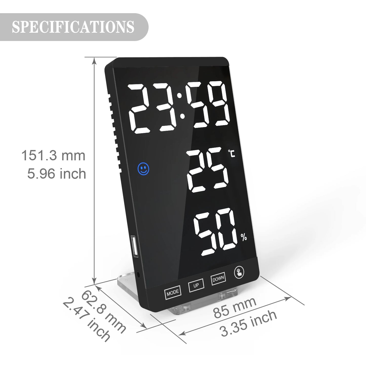 LED Screen Digital USB Wake Up FM Radio Time Projector Table Clock with Temperature Humidity Date Week Display Clock Home Decor