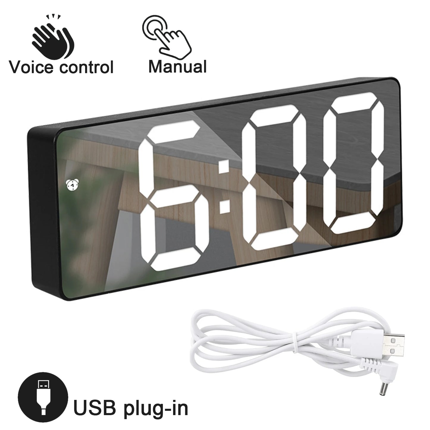 LED Screen Digital USB Wake Up FM Radio Time Projector Table Clock with Temperature Humidity Date Week Display Clock Home Decor