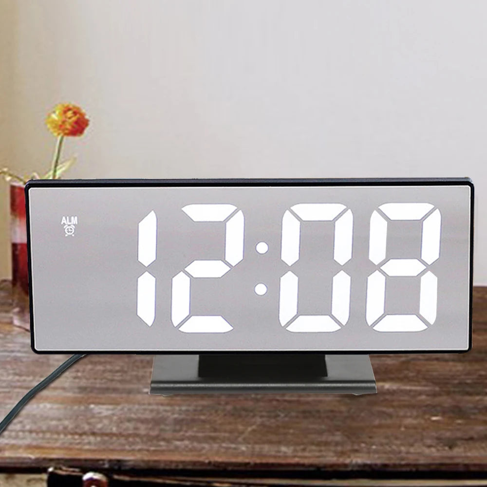 Digital Alarm Clock LED Mirror Electronic Alarm Clocks Large LCD Display Digital Table Clock with Calendar Temperature