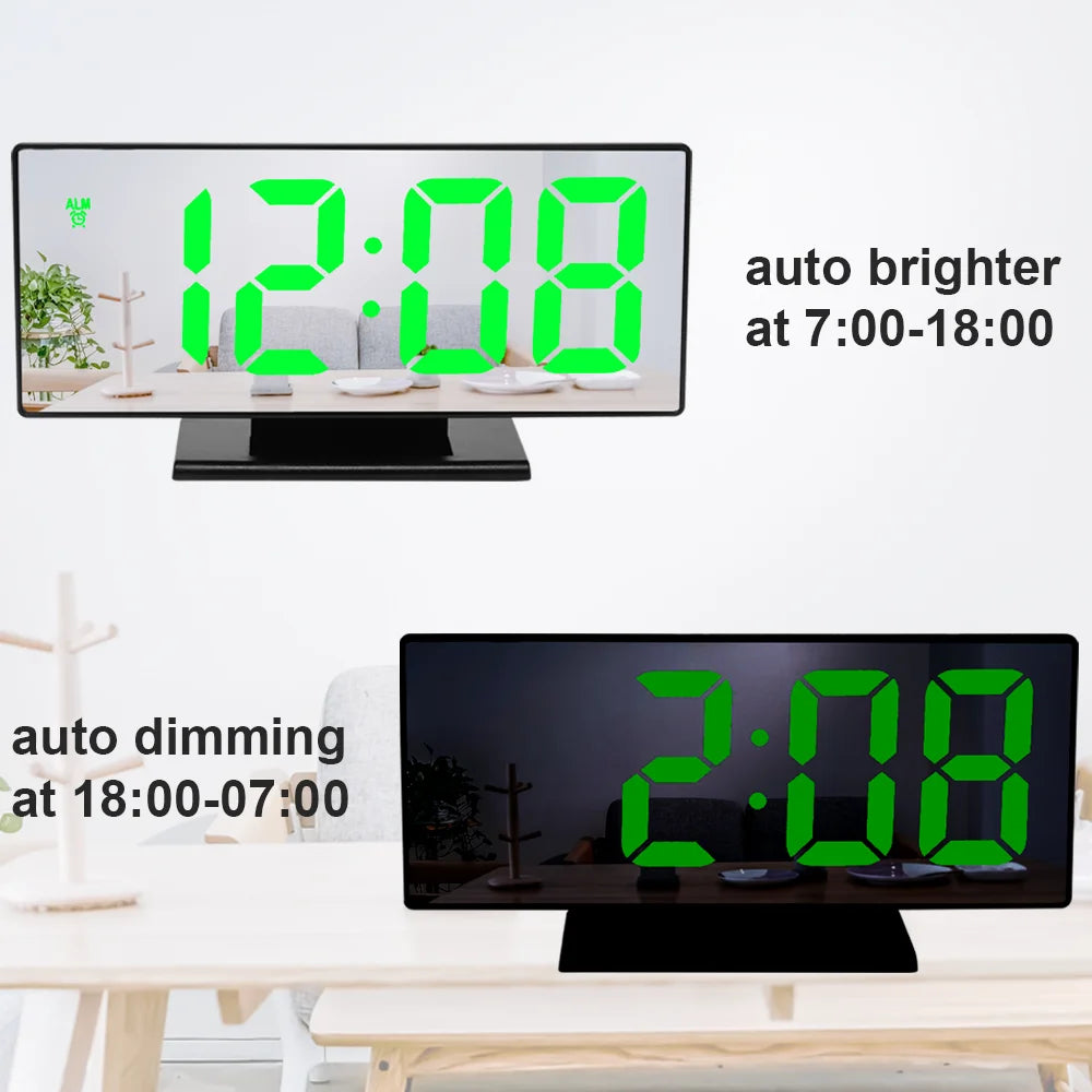 Digital Alarm Clock LED Mirror Electronic Alarm Clocks Large LCD Display Digital Table Clock with Calendar Temperature
