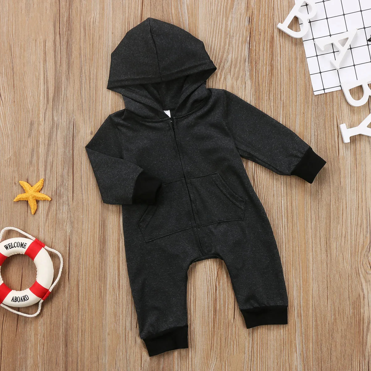 Baby Boy Girl Infant Warm Romper Jumpsuit Kids Cotton Long Sleeve Hooded Zipper Clothes One-pieces 0-24M