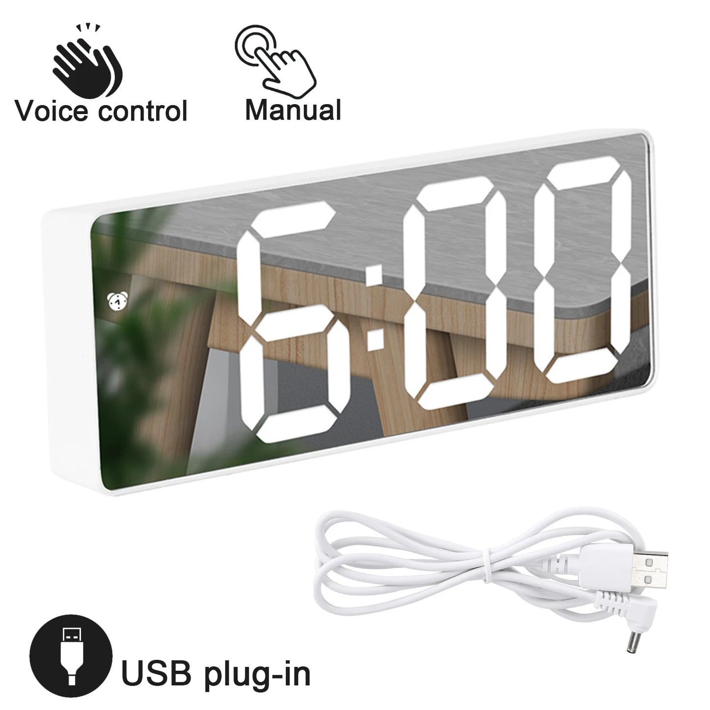 LED Screen Digital USB Wake Up FM Radio Time Projector Table Clock with Temperature Humidity Date Week Display Clock Home Decor
