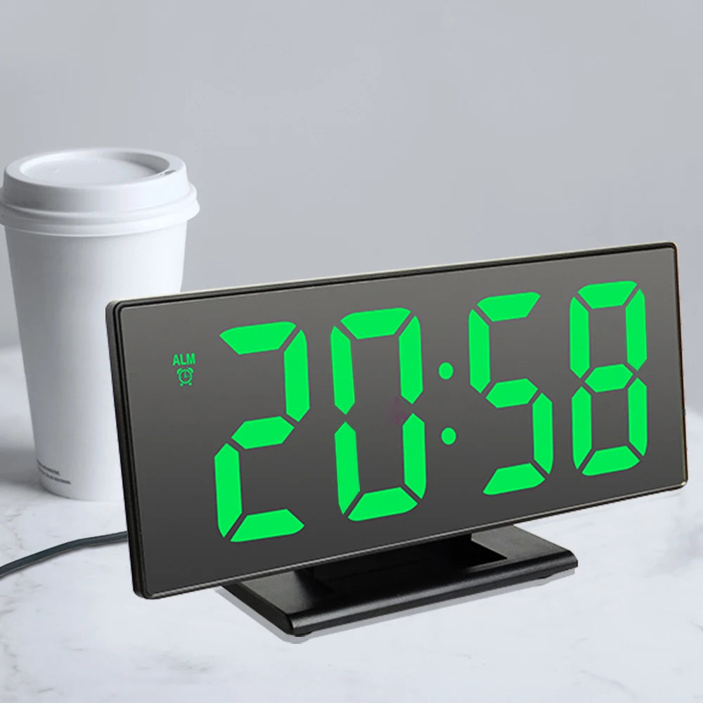 Digital Alarm Clock LED Mirror Electronic Alarm Clocks Large LCD Display Digital Table Clock with Calendar Temperature