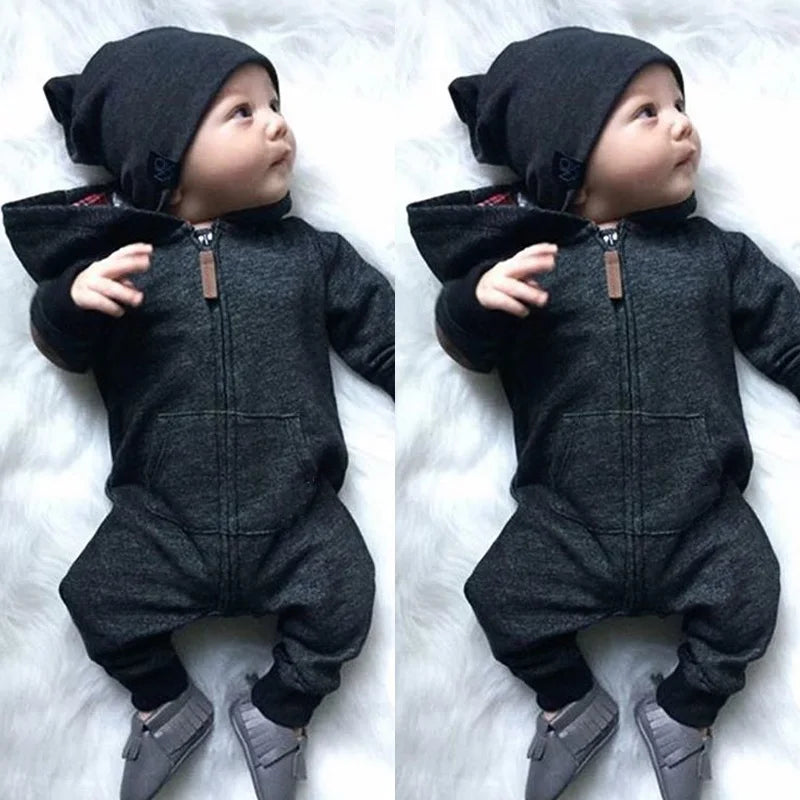 Baby Boy Girl Infant Warm Romper Jumpsuit Kids Cotton Long Sleeve Hooded Zipper Clothes One-pieces 0-24M
