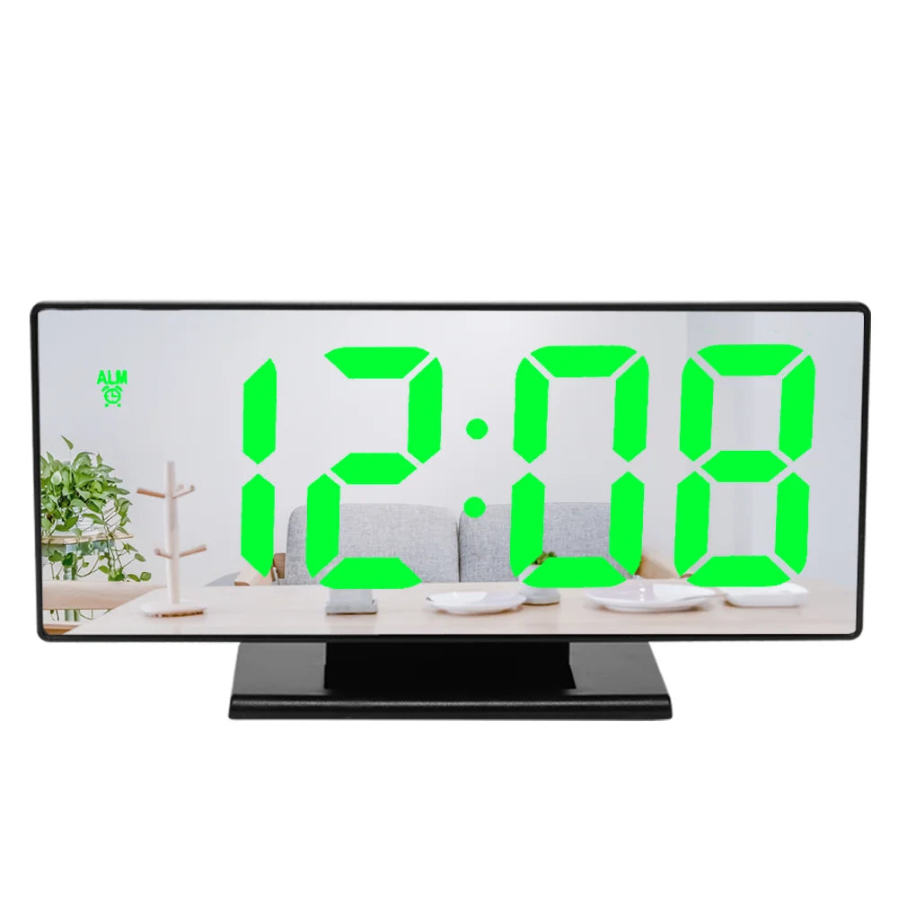 Digital Alarm Clock LED Mirror Electronic Alarm Clocks Large LCD Display Digital Table Clock with Calendar Temperature