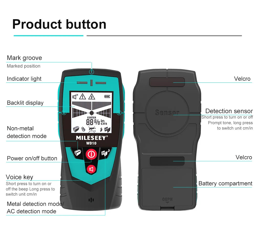 Digital Wall Metal Scanner Handheld Multifunction Professional Wall Detector Metal Wire Cable PVC Water Pipe Finder Scanner