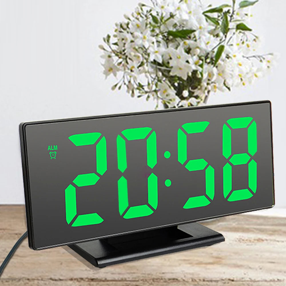 Digital Alarm Clock LED Mirror Electronic Alarm Clocks Large LCD Display Digital Table Clock with Calendar Temperature