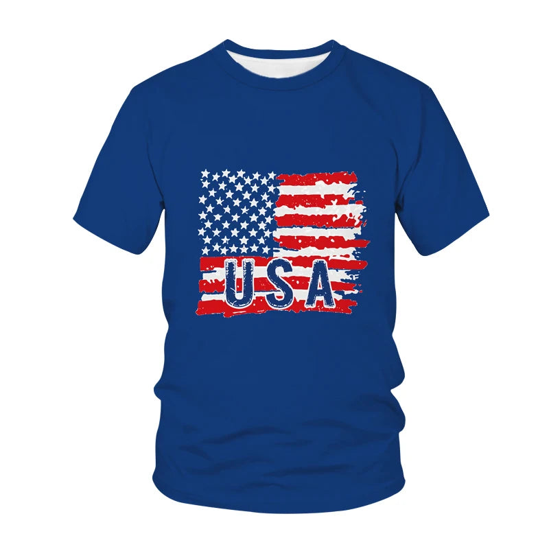 USA American Flag 3D Printed T-Shirts Men Women Fashion Streetwear Oversized Short Sleeve T Shirt Kids Tees Tops Unisex Clothing