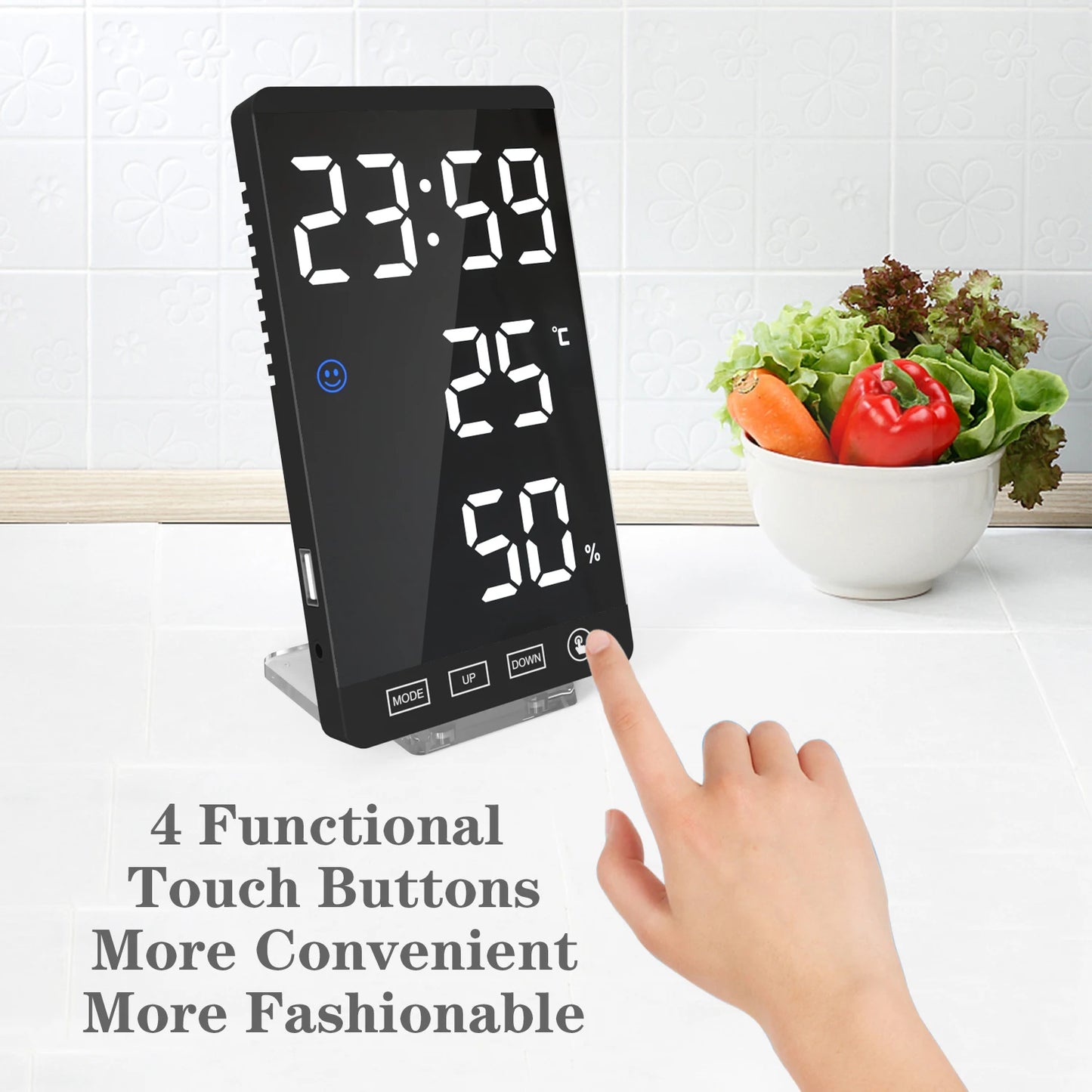 LED Screen Digital USB Wake Up FM Radio Time Projector Table Clock with Temperature Humidity Date Week Display Clock Home Decor