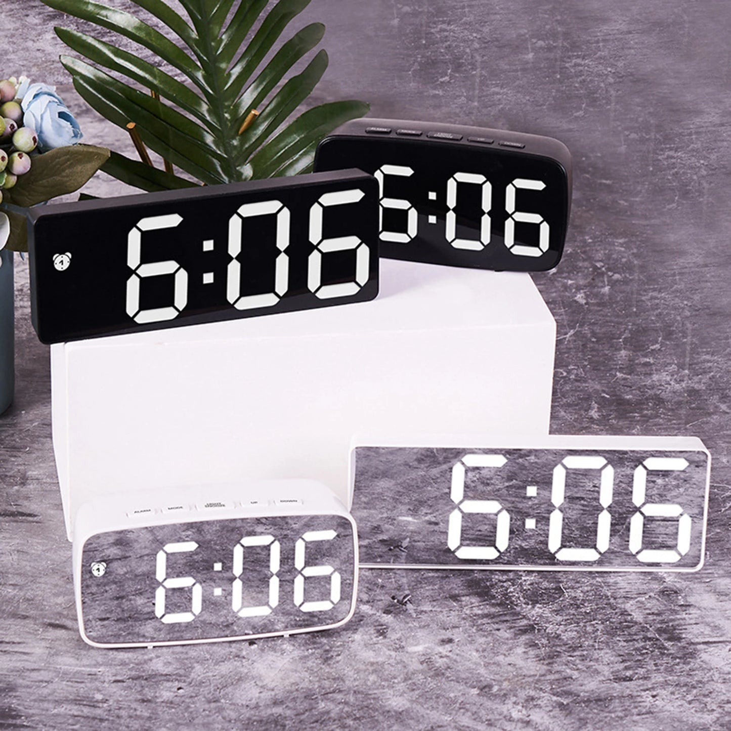 LED Screen Digital USB Wake Up FM Radio Time Projector Table Clock with Temperature Humidity Date Week Display Clock Home Decor