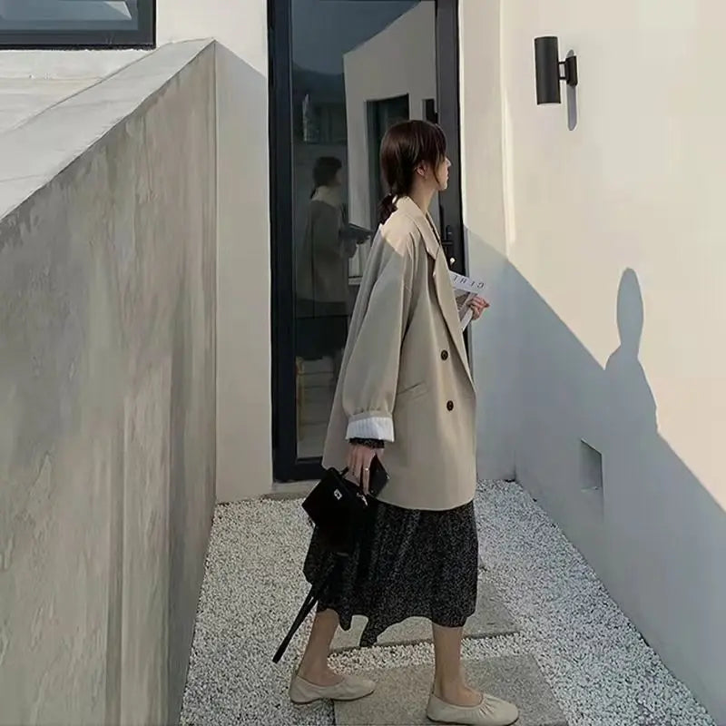 Women's Large Blazer Coats Spring Autumn Fashion Korean Version Loose Top Coat Office Work Clothes Grace Fall Jacket for Women