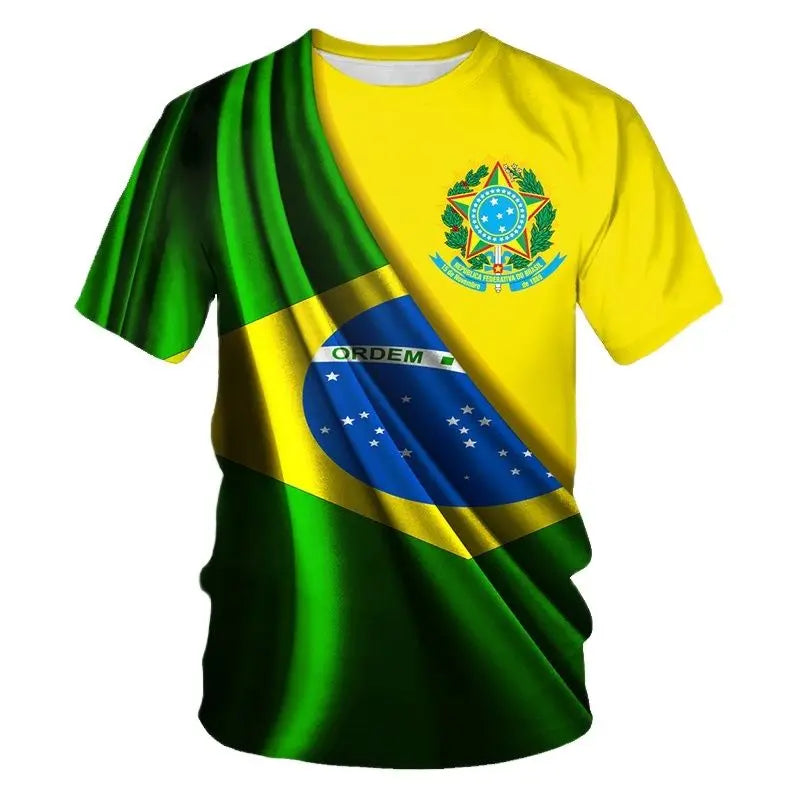 Street Fitness T-Shirt Brazil Flag Men's 3D Summer Fashion Casual Creative Trend Printing High Quality Round Neck Short Sleeves