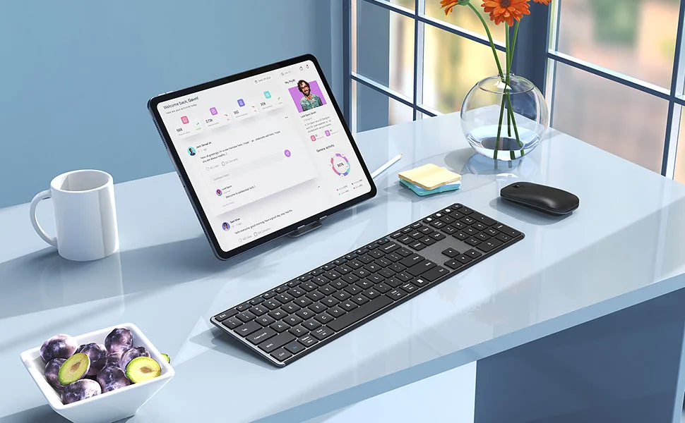 Seenda Wireless Bluetooth Keyboard and Mouse Combo Multi-Device Rechargeable Slim Keyboards and Mice for Win MacBook Pro Air