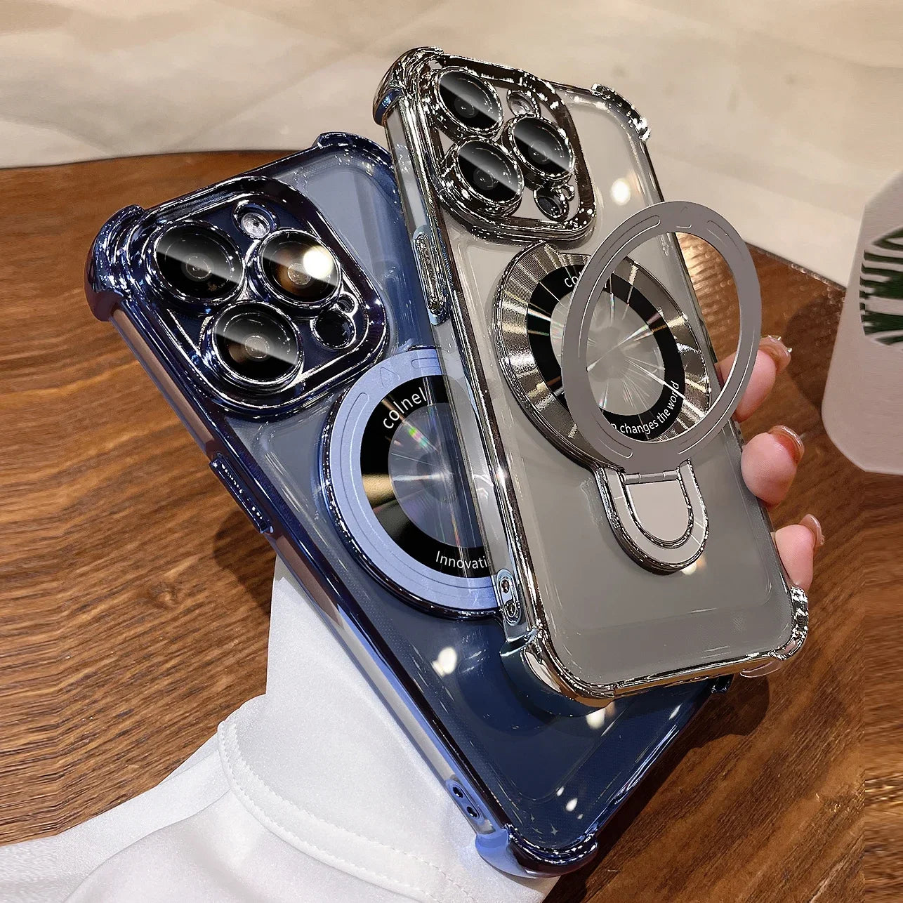 Luxury Plating Shockproof Magnetic Bracket Case For iPhone 15 16 11 12 13 14 Pro Max Plus XR For Magsafe With Holder Stand Cover
