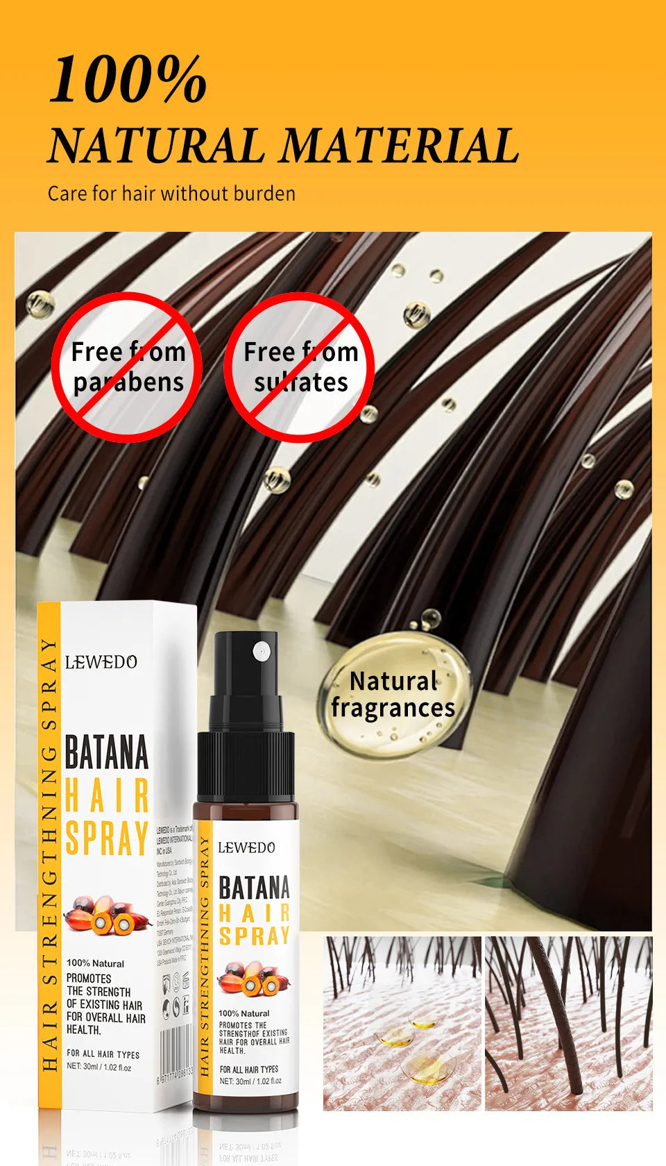 Batana Oil Africa Women Traction Alopecia Treatment Batana Hair Spray 100% Natural Hair Regrowth Hair Loss Crazy Fast Growth Oil