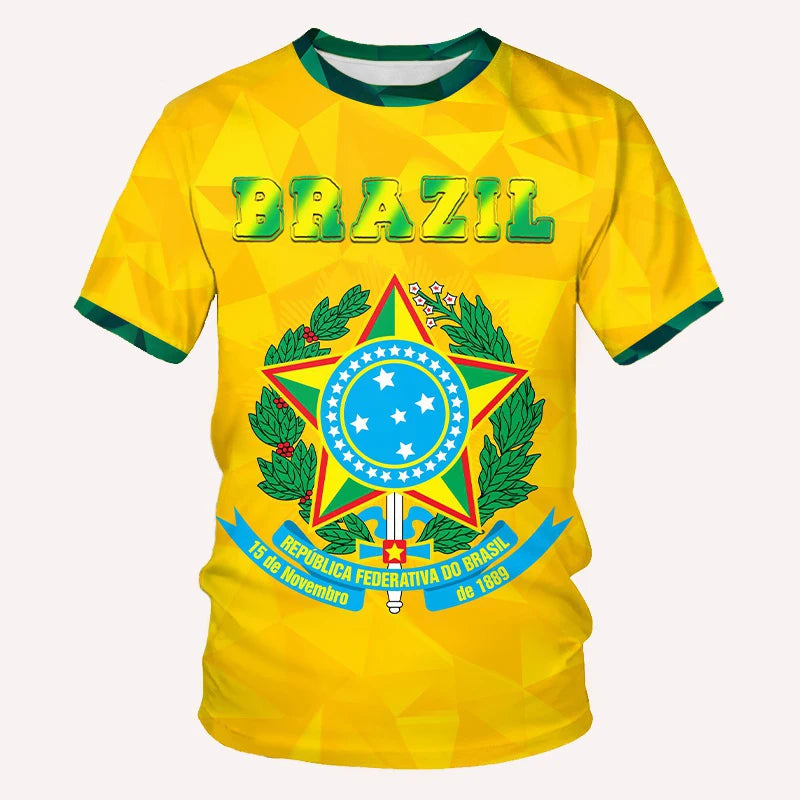 Street Fitness T-Shirt Brazil Flag Men's 3D Summer Fashion Casual Creative Trend Printing High Quality Round Neck Short Sleeves