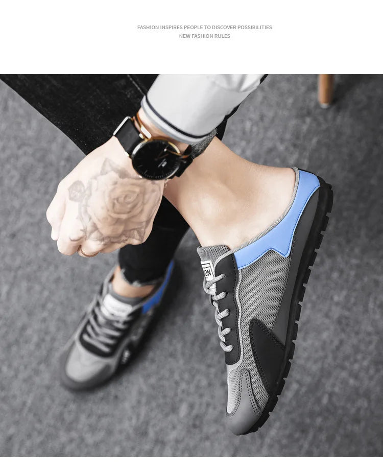 2024 New Men Slippers Trend Baotou Shoes for Men Summer Breathable Casual Shoe Vulcanized Flats Male Sneakers Half Slip-on Shoes