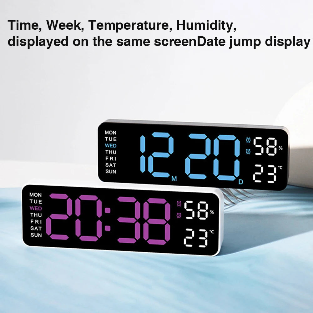 Digital Wall Clock Large LED Screen Time Week Temperature Humidity Display Electronic Alarm Clock For Bedroom Living Room Decor