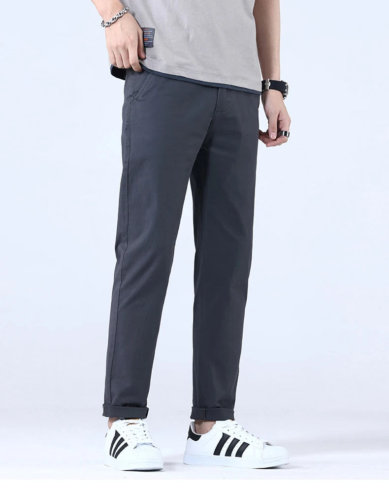 2024 Breathable 98% Cotton Thin Soft Fabric Men's Casual Pants Male Korean Summer New Brand Jogging Work Straight Slim Trousers