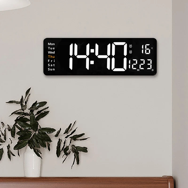 Wall-mounted Digital Wall Clock With Remote Control Large Wall Clocks Temp Date Week Display Power Off Dual Alarms Table Clock