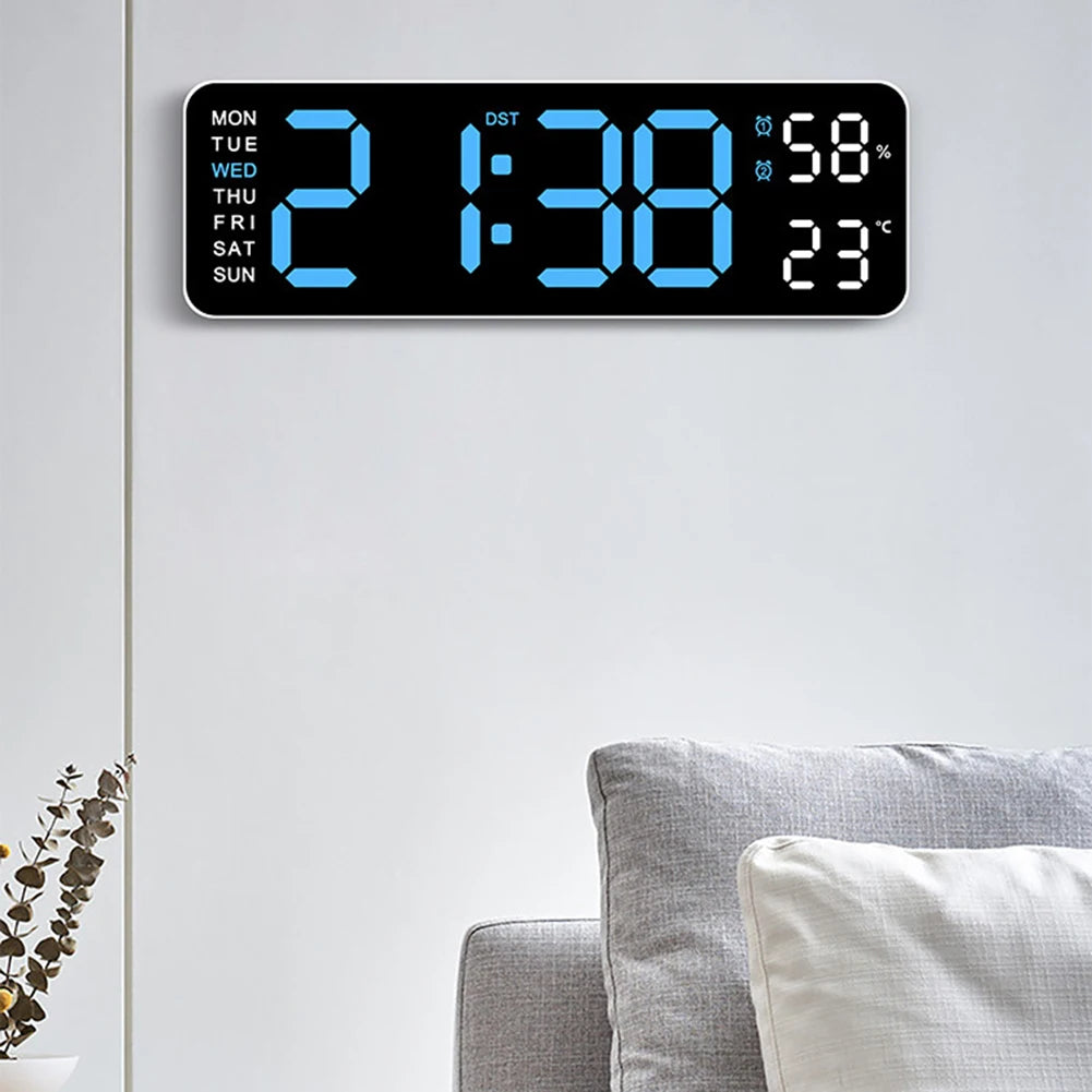 Digital Wall Clock Large LED Screen Time Week Temperature Humidity Display Electronic Alarm Clock For Bedroom Living Room Decor