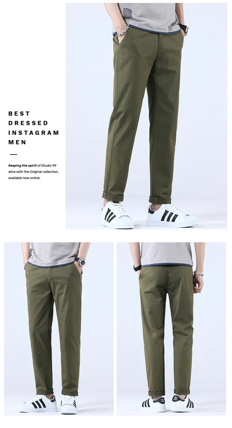 2024 Breathable 98% Cotton Thin Soft Fabric Men's Casual Pants Male Korean Summer New Brand Jogging Work Straight Slim Trousers