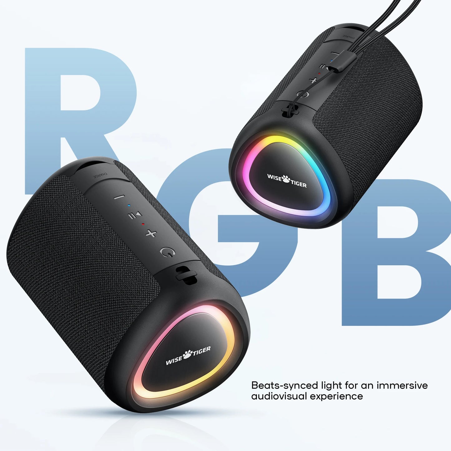 WISETIGER A46 Mini Portable Bluetooth Speaker Amazing Bass Sound Box BT5.3 Wireless Speaker with LED Light, TF Card Slot &AUX-IN