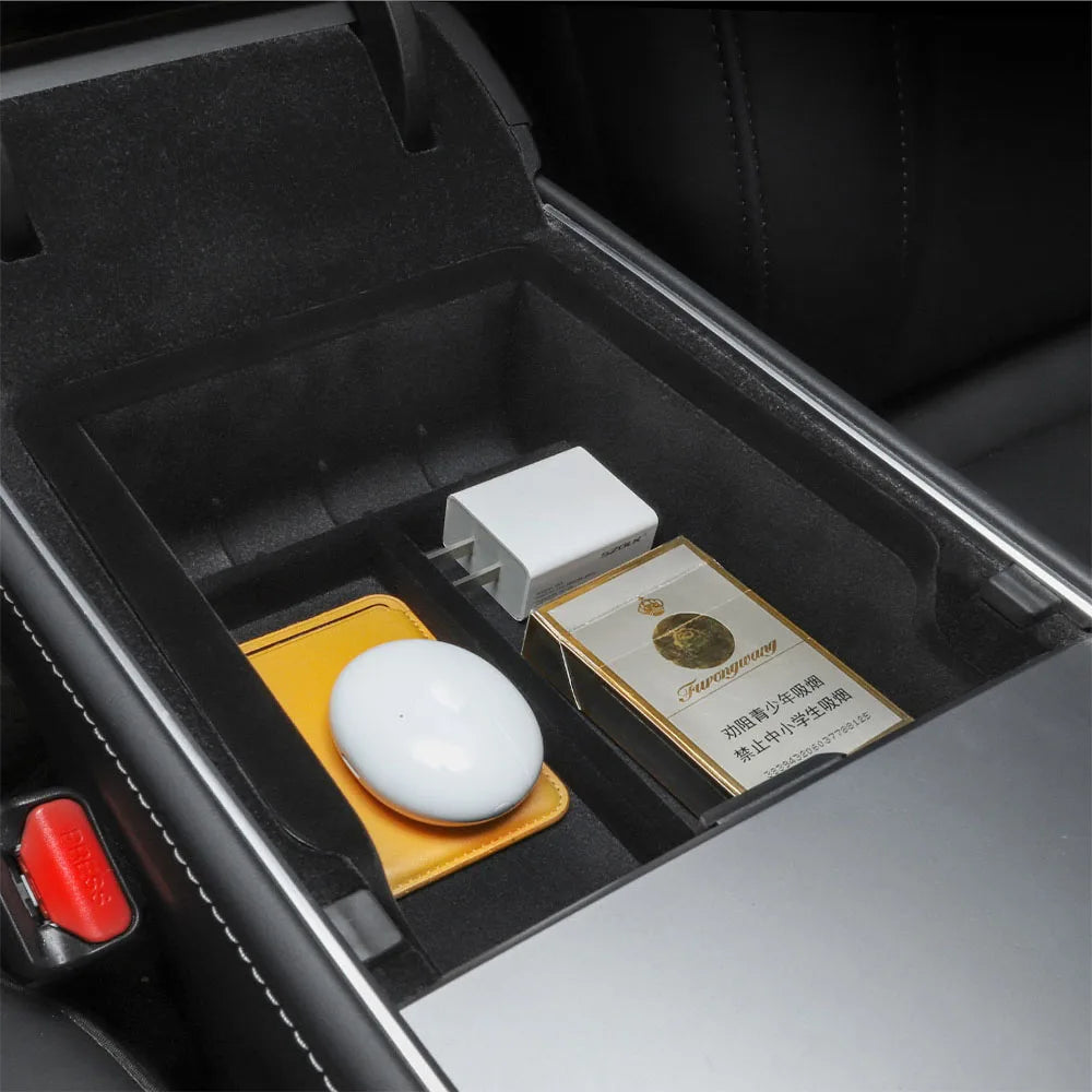 Car Storage Box For Tesla 2023 Model Y 2024 Model 3 Center Armrest Hidden Box Cup Holder Console Organizer Car Box Accessories