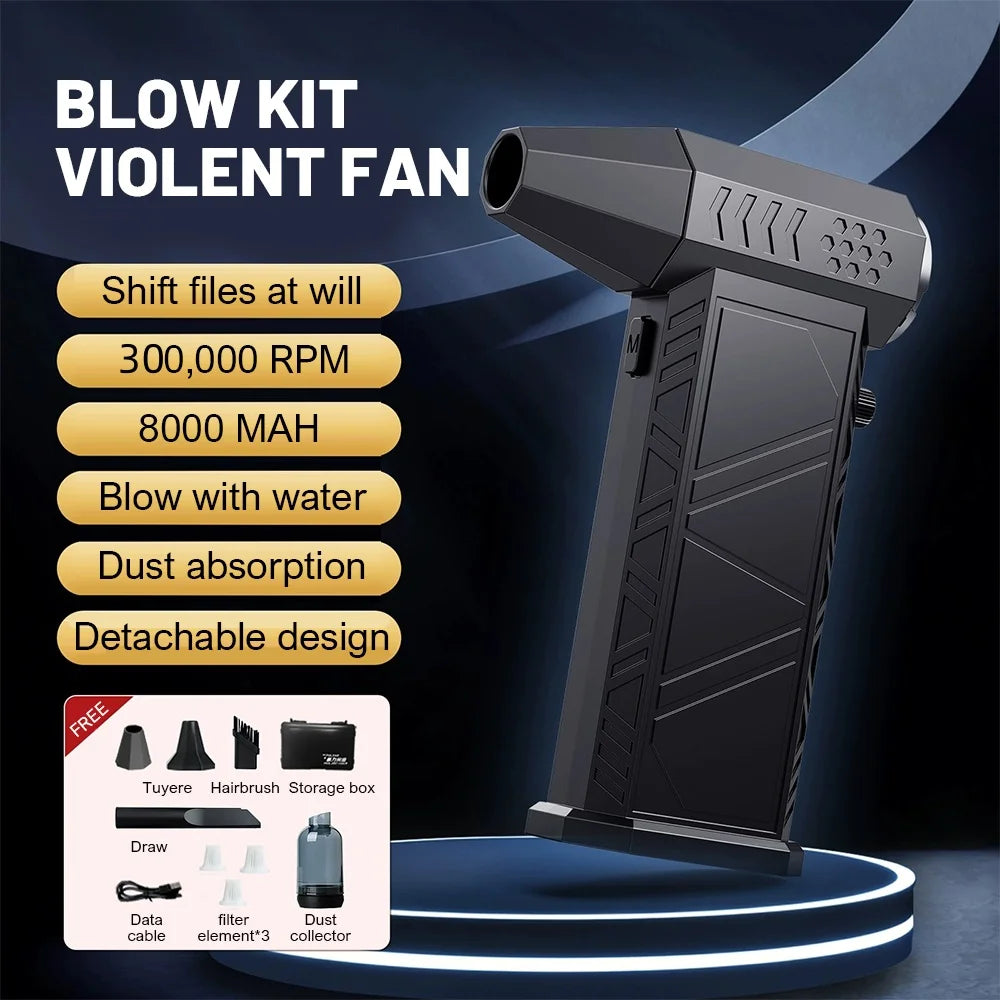 Violent Fan 300000RPM Powerful Air Blower Vacuum Dust Cleaner Type-C Charging Strong Winds 53m/s Brushless Turbo Jet Blower 