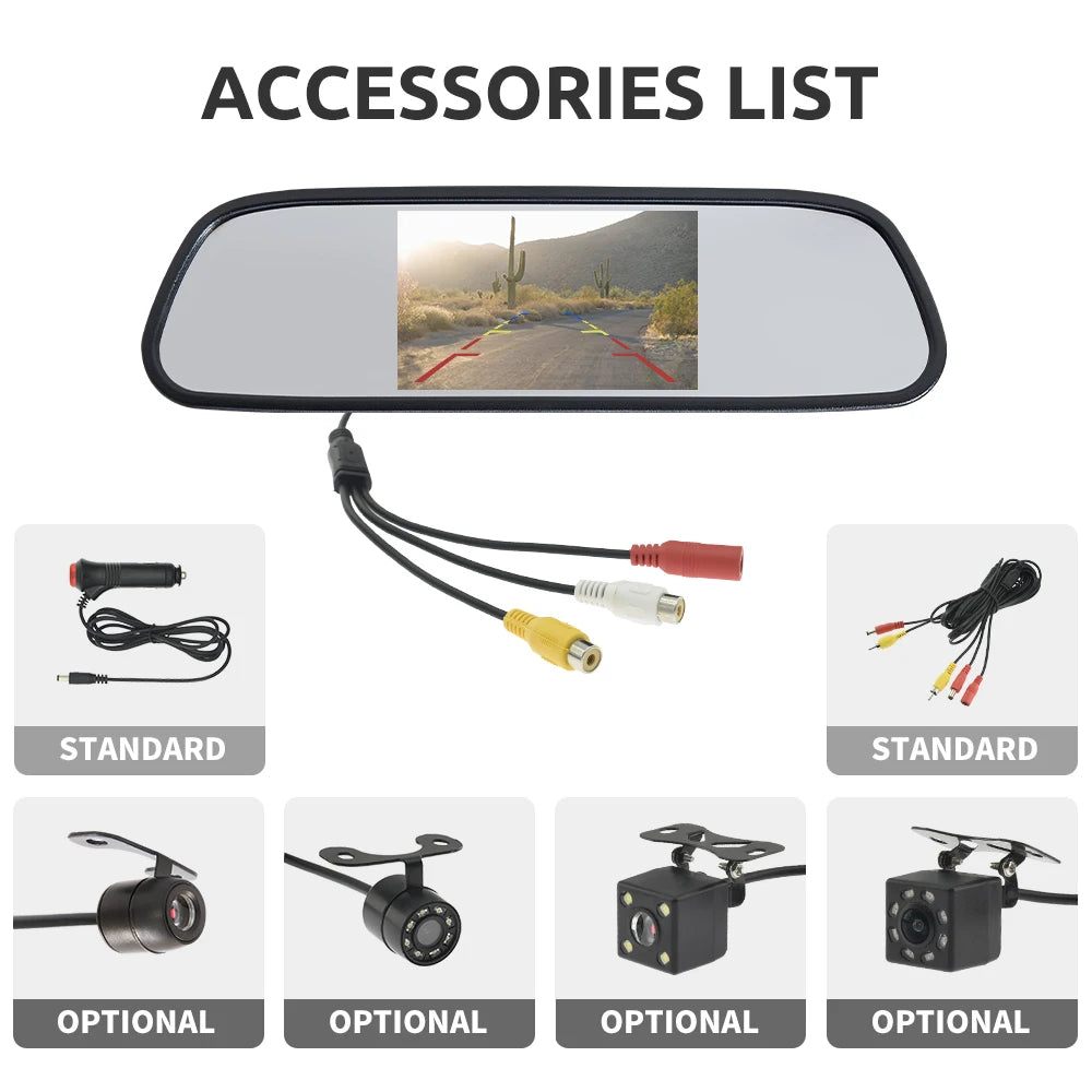 MJDOUD Car Rear view Camera with Mirror Monitor for Vehicle Parking Rearview Mirror Camera 4.3 Inch Screen Hd Reversing Camera