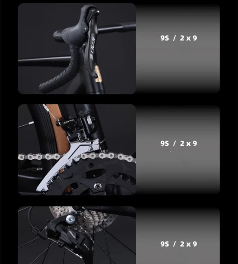 18 Speed Road Bike Gravel Bikes Aluminum Alloy Frameset Hydraulic Disc Brake 32mm Racing Bicycle Wheelset 700x28C