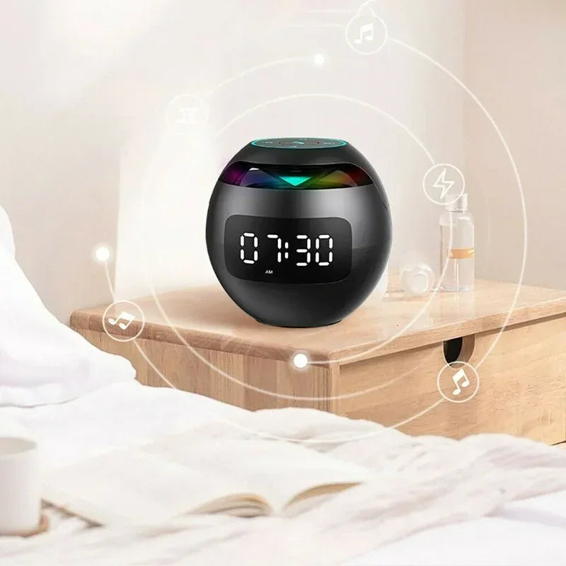 Digital LED Alarm Clock TF/FM Radio bluetooth Speaker Round Bedside Night Light Colorful Light Music Play Table Clock