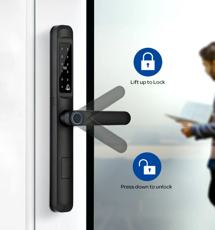 85/92mm Waterproof High-End Outdoor Fingerprint TUYA WIFI APP RFID Card Code Keyless Smart Electronic Door Lock Aluminum Home