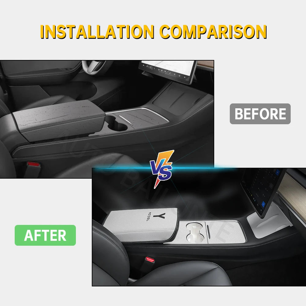 For Tesla Model Y 2019-2023 Storage Box Center Console Wireless Charging Mat Armrest Hidden Box Cup Holder Interior Accessories