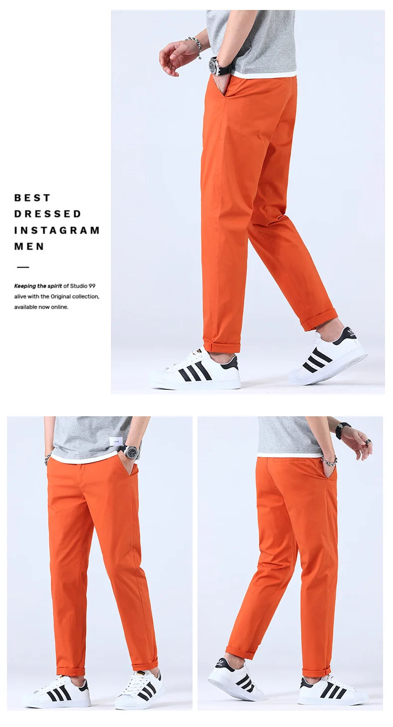 2024 Breathable 98% Cotton Thin Soft Fabric Men's Casual Pants Male Korean Summer New Brand Jogging Work Straight Slim Trousers