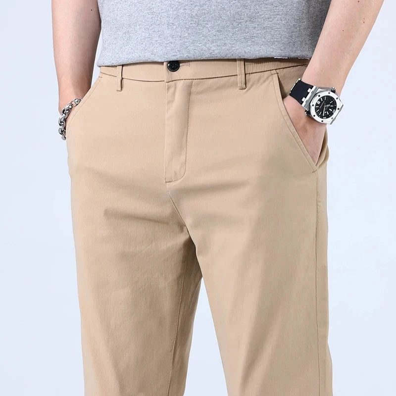 2024 Breathable 98% Cotton Thin Soft Fabric Men's Casual Pants Male Korean Summer New Brand Jogging Work Straight Slim Trousers