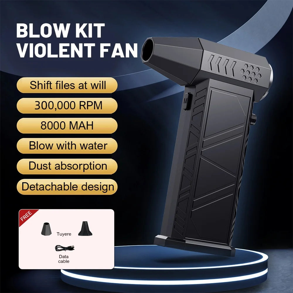 Violent Fan 300000RPM Powerful Air Blower Vacuum Dust Cleaner Type-C Charging Strong Winds 53m/s Brushless Turbo Jet Blower 