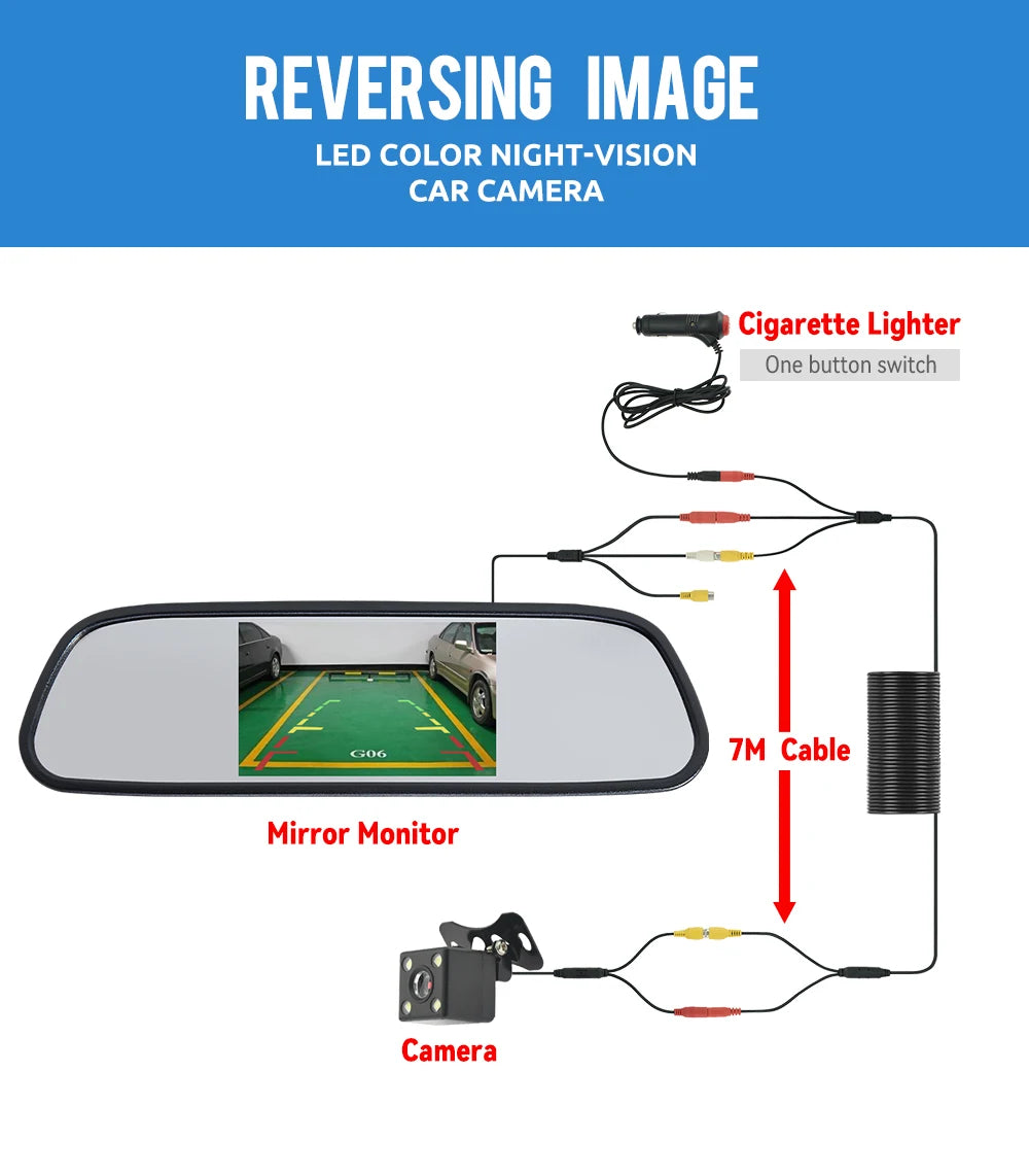 MJDOUD Car Rear view Camera with Mirror Monitor for Vehicle Parking Rearview Mirror Camera 4.3 Inch Screen Hd Reversing Camera