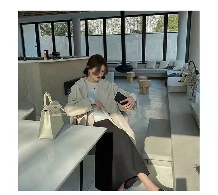 Women's Large Blazer Coats Spring Autumn Fashion Korean Version Loose Top Coat Office Work Clothes Grace Fall Jacket for Women